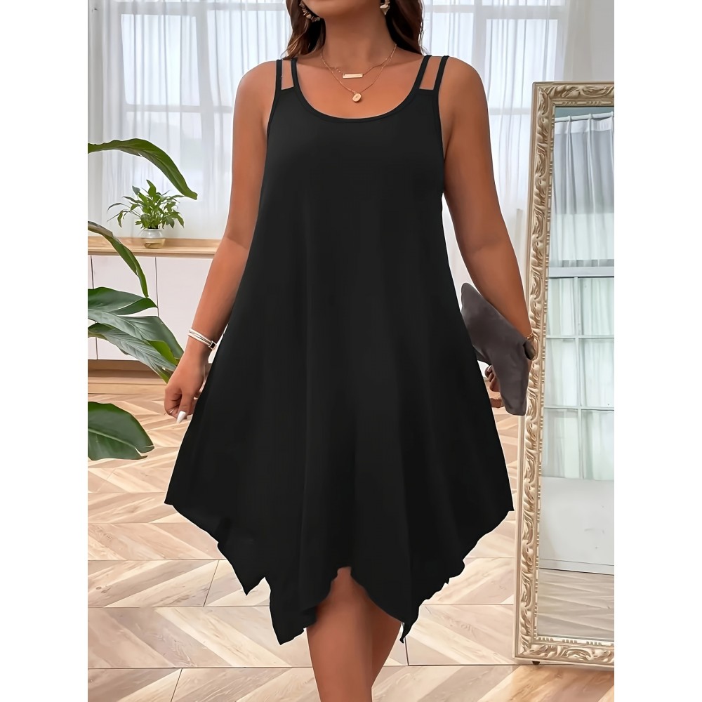 Plus Size Chic Asymmetrical Cami Dress - Flattering Sleeveless Design, Versatile for Spring & Summer - Trendy Women’s Casual Wear