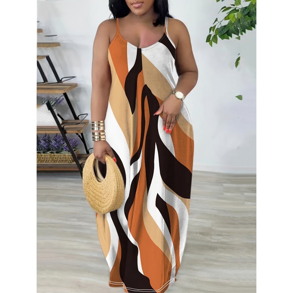 Flattering Plus Size Colorblock Cami Dress - Fashionable Sleeveless Style for Spring & Summer - Comfortable Casual Wear - Perfect for Trendy Women