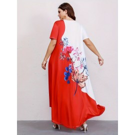 Summer-Ready Plus Size Maxi Dress | Floral Colorblock, Stretch Knit, Non-Sheer & Maintenance-Friendly