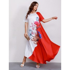 Summer-Ready Plus Size Maxi Dress | Floral Colorblock, Stretch Knit, Non-Sheer & Maintenance-Friendly