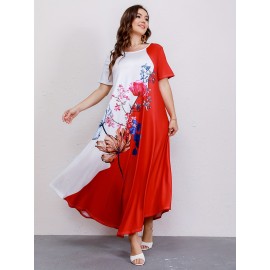 Summer-Ready Plus Size Maxi Dress | Floral Colorblock, Stretch Knit, Non-Sheer & Maintenance-Friendly