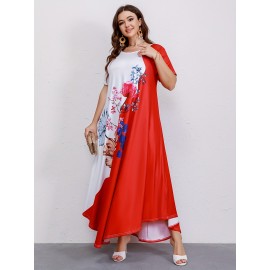 Summer-Ready Plus Size Maxi Dress | Floral Colorblock, Stretch Knit, Non-Sheer & Maintenance-Friendly