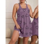 Plus Size Heart Print Tank Dress, Casual Sleeveless Dress For Spring & Summer, Women's Plus Size Clothing