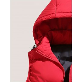 Plus Size Men's Solid Color Hooded Puffer Vest With Zipper And Pockets - Casual/Holiday Style, Autumn/Winter