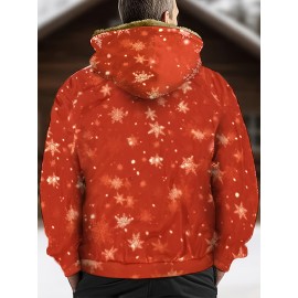 Plus Size Mens Christmas Snowflake Graphic Print Hooded Fleece Jacket - Warm, Cozy, and Stylish Winter Wear for Spring and Fall - Soft, Breathable, and Lightweight Mens Clothing