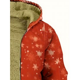 Plus Size Mens Christmas Snowflake Graphic Print Hooded Fleece Jacket - Warm, Cozy, and Stylish Winter Wear for Spring and Fall - Soft, Breathable, and Lightweight Mens Clothing