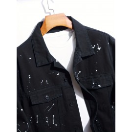 Plus Size Mens Stylish Multi-pocket Denim Jacket, \