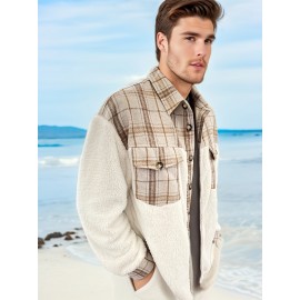 Plus Size Men's Plaid Jacket Fashion Casual Patchwork Jacket For Spring Fall Winter, Men's Clothing