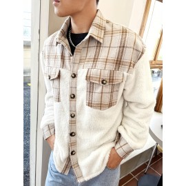 Plus Size Men's Plaid Jacket Fashion Casual Patchwork Jacket For Spring Fall Winter, Men's Clothing