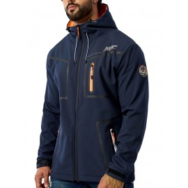 Plus Size Men's Contrast Color Hooded Jacket For Outdoor/sports, Fashion Casual Windbreaker Jacket For Spring Fall