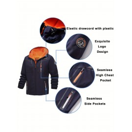 Plus Size Men's Contrast Color Hooded Jacket For Outdoor/sports, Fashion Casual Windbreaker Jacket For Spring Fall