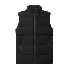 Plus Size Men's Solid Puffer Vest Casual Fashion Thick Sleeveless Jacket For Big & Tall Males, Men's Clothing