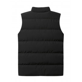 Plus Size Men's Solid Puffer Vest Casual Fashion Thick Sleeveless Jacket For Big & Tall Males, Men's Clothing