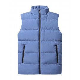 Plus Size Men's Solid Puffer Vest Casual Fashion Thick Sleeveless Jacket For Big & Tall Males, Men's Clothing