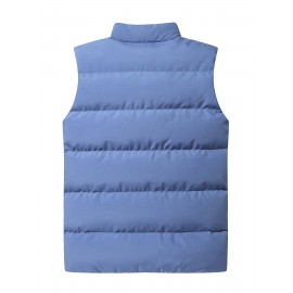 Plus Size Men's Solid Puffer Vest Casual Fashion Thick Sleeveless Jacket For Big & Tall Males, Men's Clothing