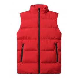 Plus Size Men's Solid Puffer Vest Casual Fashion Thick Sleeveless Jacket For Big & Tall Males, Men's Clothing