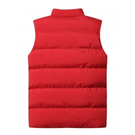 Plus Size Men's Solid Puffer Vest Casual Fashion Thick Sleeveless Jacket For Big & Tall Males, Men's Clothing