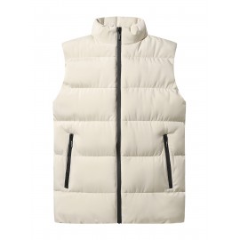 Plus Size Men's Solid Puffer Vest Casual Fashion Thick Sleeveless Jacket For Big & Tall Males, Men's Clothing