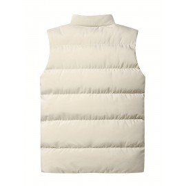 Plus Size Men's Solid Puffer Vest Casual Fashion Thick Sleeveless Jacket For Big & Tall Males, Men's Clothing