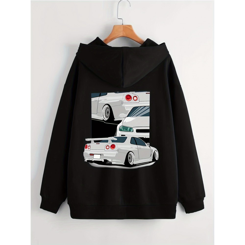 Plus Size Men's Anime Car Graphic Print Hooded Jacket Fashion Causal Hoodies, Men's Clothing