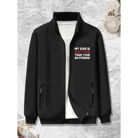 Plus Size IN MY DEFENSE I WAS LEFT UNSUPERVISED Print Jacket, Men's Casual Zip Up Coat, Men's Clothes For Spring And Fall