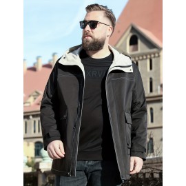 Plus Size Men's Hooded Windbreaker For Spring/autumn, Oversized Trendy Casual Mid-length Coat For Males, Men's Clothing