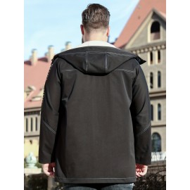 Plus Size Men's Hooded Windbreaker For Spring/autumn, Oversized Trendy Casual Mid-length Coat For Males, Men's Clothing