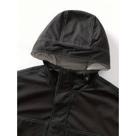 Plus Size Men's Hooded Windbreaker For Spring/autumn, Oversized Trendy Casual Mid-length Coat For Males, Men's Clothing