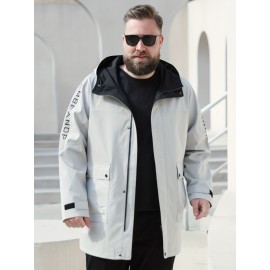 Plus Size Men's Hooded Windbreaker For Spring/autumn, Oversized Trendy Casual Mid-length Coat For Males, Men's Clothing