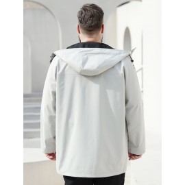 Plus Size Men's Hooded Windbreaker For Spring/autumn, Oversized Trendy Casual Mid-length Coat For Males, Men's Clothing