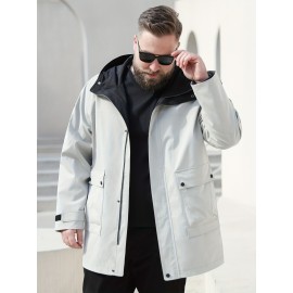 Plus Size Men's Hooded Windbreaker For Spring/autumn, Oversized Trendy Casual Mid-length Coat For Males, Men's Clothing