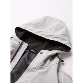 Plus Size Men's Hooded Windbreaker For Spring/autumn, Oversized Trendy Casual Mid-length Coat For Males, Men's Clothing