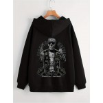 Plus Size Men's Hooded Jacket, Anime Skeleton & Bear Graphic Print Hoodies With Zipper For Spring Fall Winter, Men's Clothing