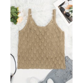 Plus Size Solid Cami Top with Fashionable Hollow Out - Comfortable Knitted Sleeveless Spaghetti Strap Top for Curvy Women - Perfect Summer Wardrobe Essential