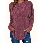 Plus Size Soft Ribbed Top - Classic Crew Neck, Long Sleeve, Soft and Stretchy Fabric for Ultimate Comfort - Designed Exclusively for Curvy Women, Plus Size Friendly, Womens Plus Size Clothing Collection