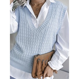 Plus Size Chic Textured Sweater Vest - Fashionable Preppy V-Neck, Sleeveless Layering Essential for Women - Premium Quality, Casual Style, Comfortable Fit