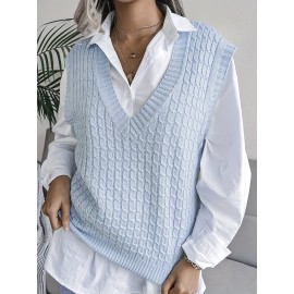 Plus Size Chic Textured Sweater Vest - Fashionable Preppy V-Neck, Sleeveless Layering Essential for Women - Premium Quality, Casual Style, Comfortable Fit