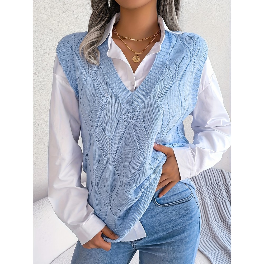 Plus Size Argyle Sweater Vest - Richly Textured, Classic Preppy Style, Flattering V Neckline, Comfortable Sleeveless Design - Designed for Plus Size Women, Part of Our Womens Clothing Collection