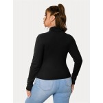 Plus Size Basic Top, Women's Plus Solid Long Sleeve High Neck Skinny High Stretch Top