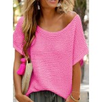 Plus Size Soft Knit Top - Simple & Chic, Short Sleeve for Spring/Summer - Flattering Casual Wear, Womens Plus Size Clothing