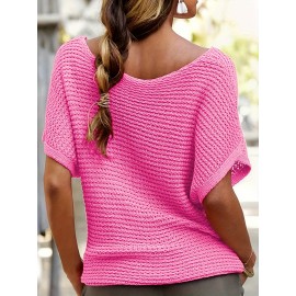 Plus Size Soft Knit Top - Simple & Chic, Short Sleeve for Spring/Summer - Flattering Casual Wear, Womens Plus Size Clothing