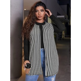 Elegant Plus-Size Houndstooth Vest - Stretch-Fit, High-Neck Knit for Chic All-Season Style