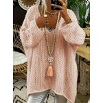 Plus Size Cozy Sweater - Relaxed-Fit Casual Style with Soft Solid Knitted Fabric, Long Sleeves, Drop Shoulder, V Neck, Medium Stretch, and Pullover Design - Perfect for Womens Plus Size, Cozy Jumper for Everyday Wear