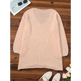 Plus Size Cozy Sweater - Relaxed-Fit Casual Style with Soft Solid Knitted Fabric, Long Sleeves, Drop Shoulder, V Neck, Medium Stretch, and Pullover Design - Perfect for Womens Plus Size, Cozy Jumper for Everyday Wear