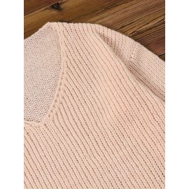 Plus Size Cozy Sweater - Relaxed-Fit Casual Style with Soft Solid Knitted Fabric, Long Sleeves, Drop Shoulder, V Neck, Medium Stretch, and Pullover Design - Perfect for Womens Plus Size, Cozy Jumper for Everyday Wear