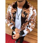 Plus Size Men's Golden Floral Pattern Print Baseball Jacket Fashion Casual Jacket For Spring Fall Winter, Men's Clothing