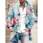 Plus Size Men's Contrast Color Stripes Print Coat, Fashion Casual Street Style Jacket For Autumn/winter, Men's Clothing