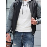 Plus Size Men's Casual Athletic Bomber Jacket, Fall Fashion Long Sleeve Zip-Up Jacket