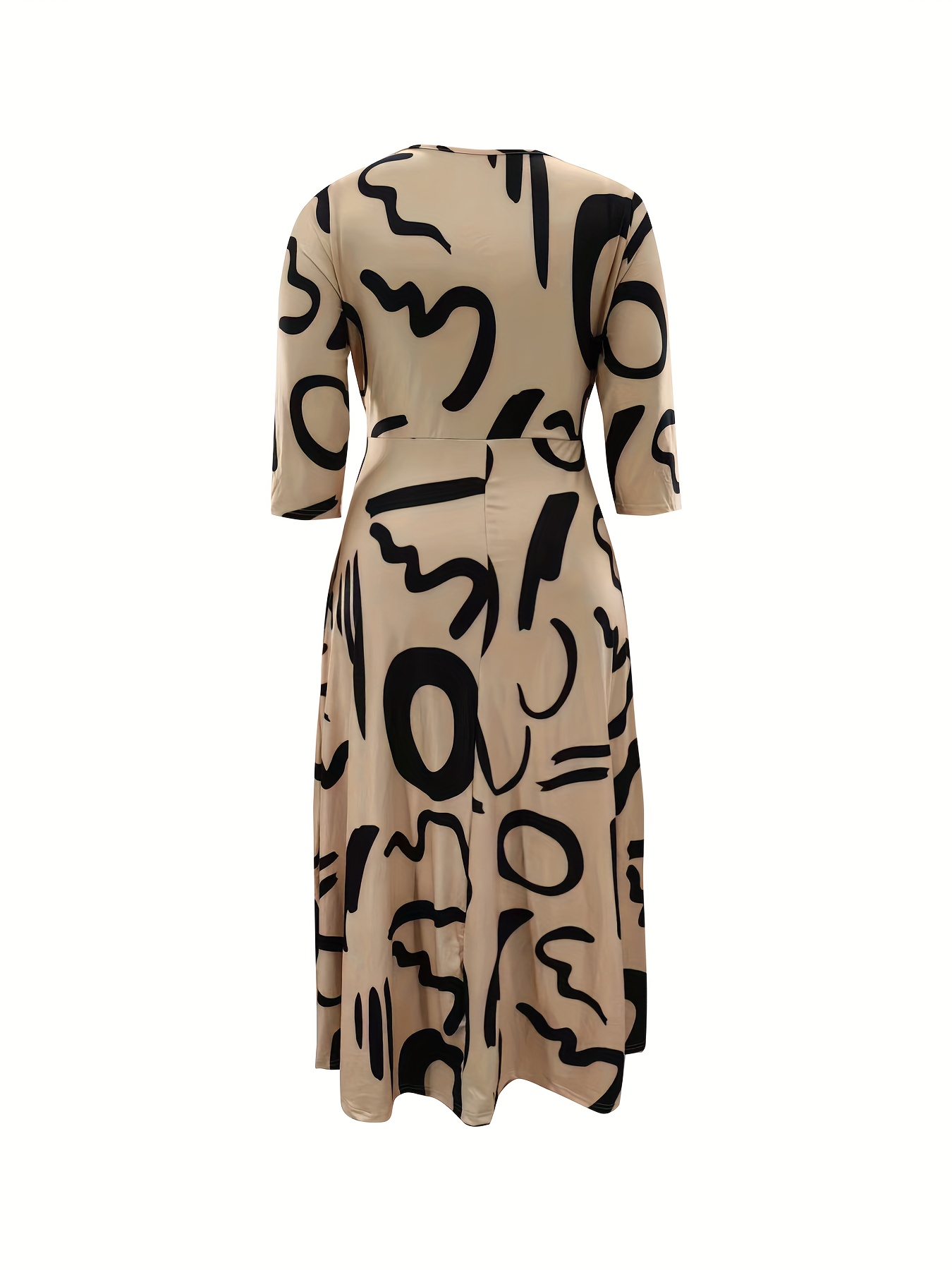 plus size all over print tie waist dress elegant 3 4 sleeve dress for spring summer womens plus size clothing details 5