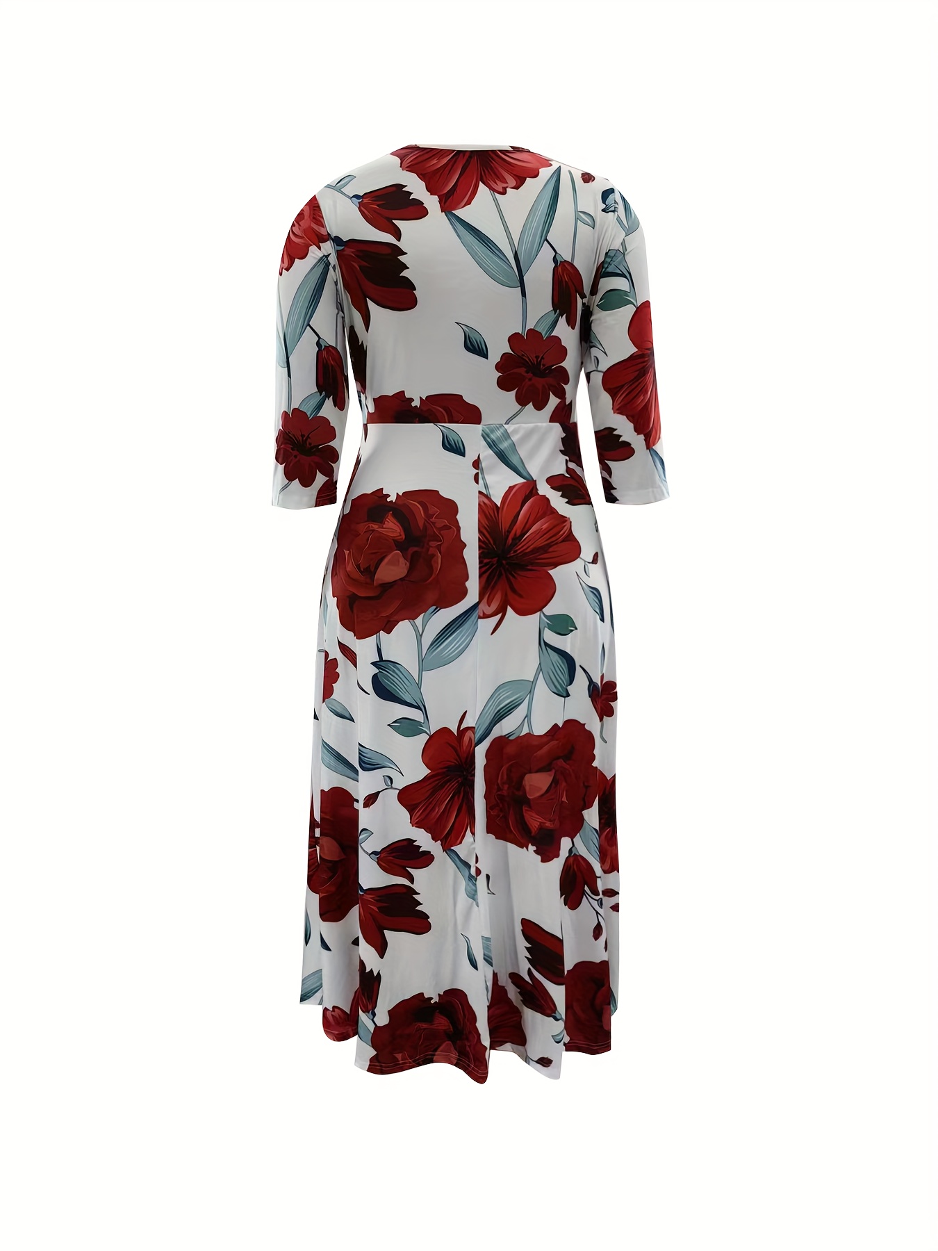 plus size all over print tie waist dress elegant 3 4 sleeve dress for spring summer womens plus size clothing details 15